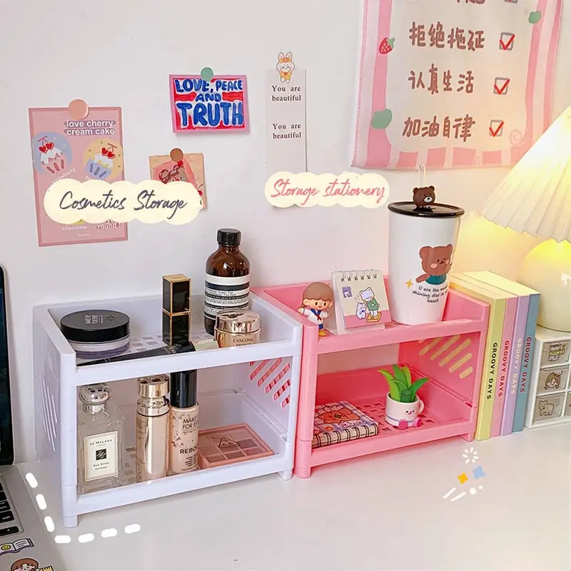 Двухуровневая корзина коробка для хранения Складная полка косметики ювелирных