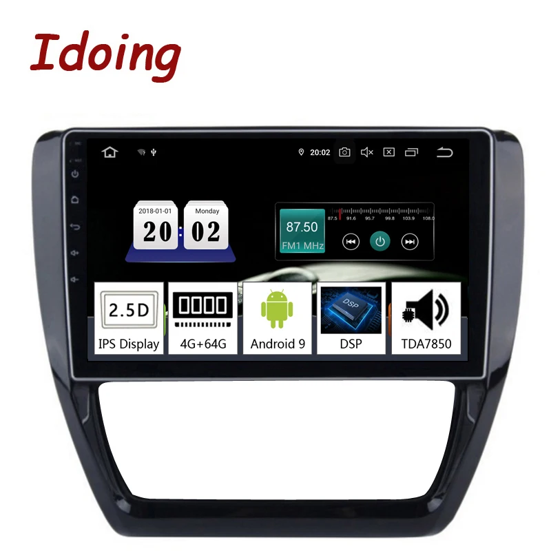 Idoing Автомобильный мультимедийный плеер экран 9 дюймов Android 0 Восьмиядерный 4 Гб + 64