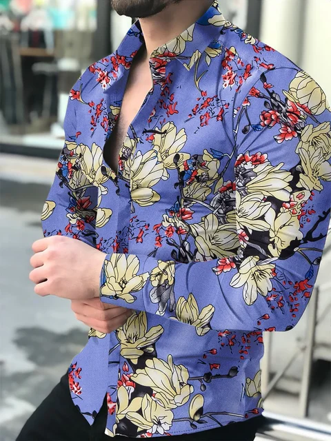 Men's Shirt Long Sleeve Hawaiian  Social Luxury Button Up Cardigan Blouses Wholesale 2021Single Breasted Turn-down Collar Broad cs14