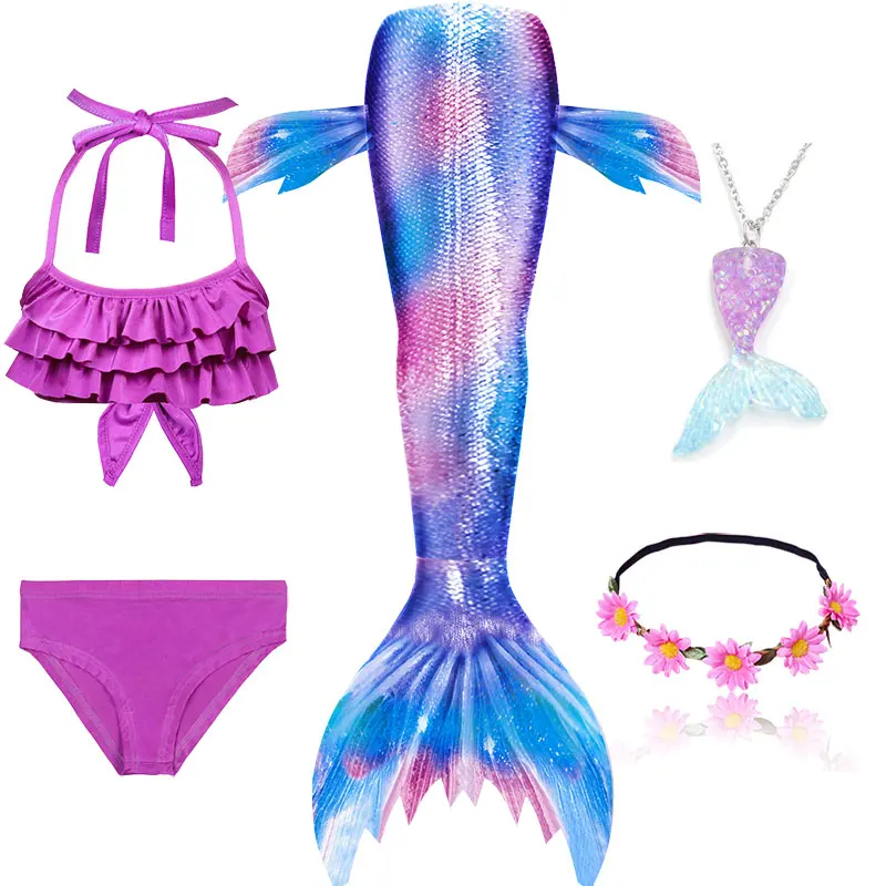 4 Colors 3 Pieces Girl Kids Mermaid Tail Swimmable Bikini Set Bathing Suit Fancy Children Mermaid Tail Costume Cosplay 3-12Y police woman costume