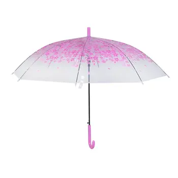

Semi-automatic Transparent Cherry Blossoms Sakura Mushroom Princess Big Straight Long Handle Single Rain Umbrella