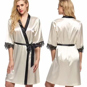

Women Silk Bridesmaid Robes Sexy Satin Silk Gown Pajamas Cardigan Nightdress Splice Bathrobe Women Robe Lingerie Dressing