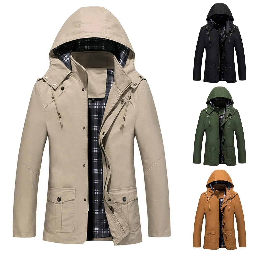 JAYCOSIN Men's autumn and winter solid color long-sleeved thin jacket hooded jacket men's casual hooded solid color jacket