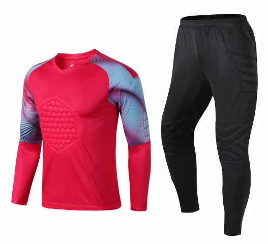 Red shirt pants Высококачественный МОЛОДЕЖНЫЙ мужской футбольный вратарь трикотажный комплект спортивный костюм профессиональная губка защита вратарь Футбольная форма - Цвет: Red shirt pants