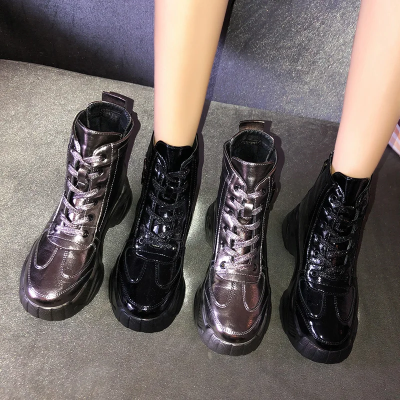 

Lace Up Boots Bootee Woman 2019 Low Heels booties Winter Shoes Women Luxury Designer Booties Ladies Round Toe Sports Lolita