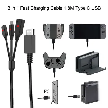 

3 in 1 Fast Charging Cable 1.8M Type C USB Charger Power Data Cable For Nintend Switch Console Joy-con Controller