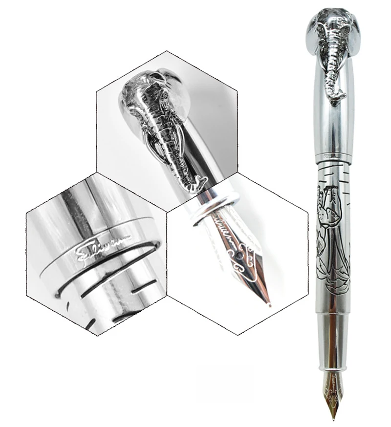 Fuliwen Fine Quality M Nib Fountain Pen Elephant Head On Cap Delicate Silver Signature Pen For Office & Home & School Supplies