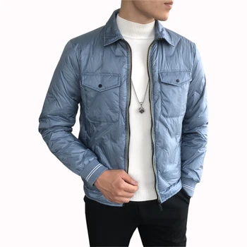 

2019 autumn and winter men's new short paragraph light down jacket simple tooling lapels embossed warm down jacket