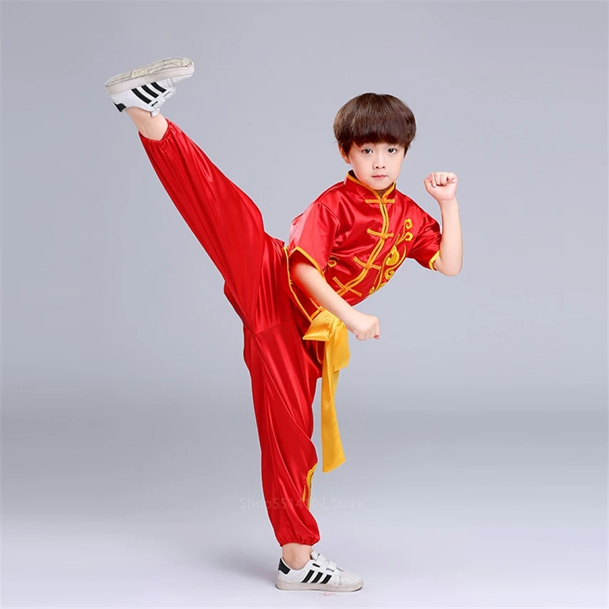 Boy Chinese Traditional Wushu Kung Fu Clothing Set For Kids Sequin Dragon Embroidery Stage Performance Martial Arts Uniform