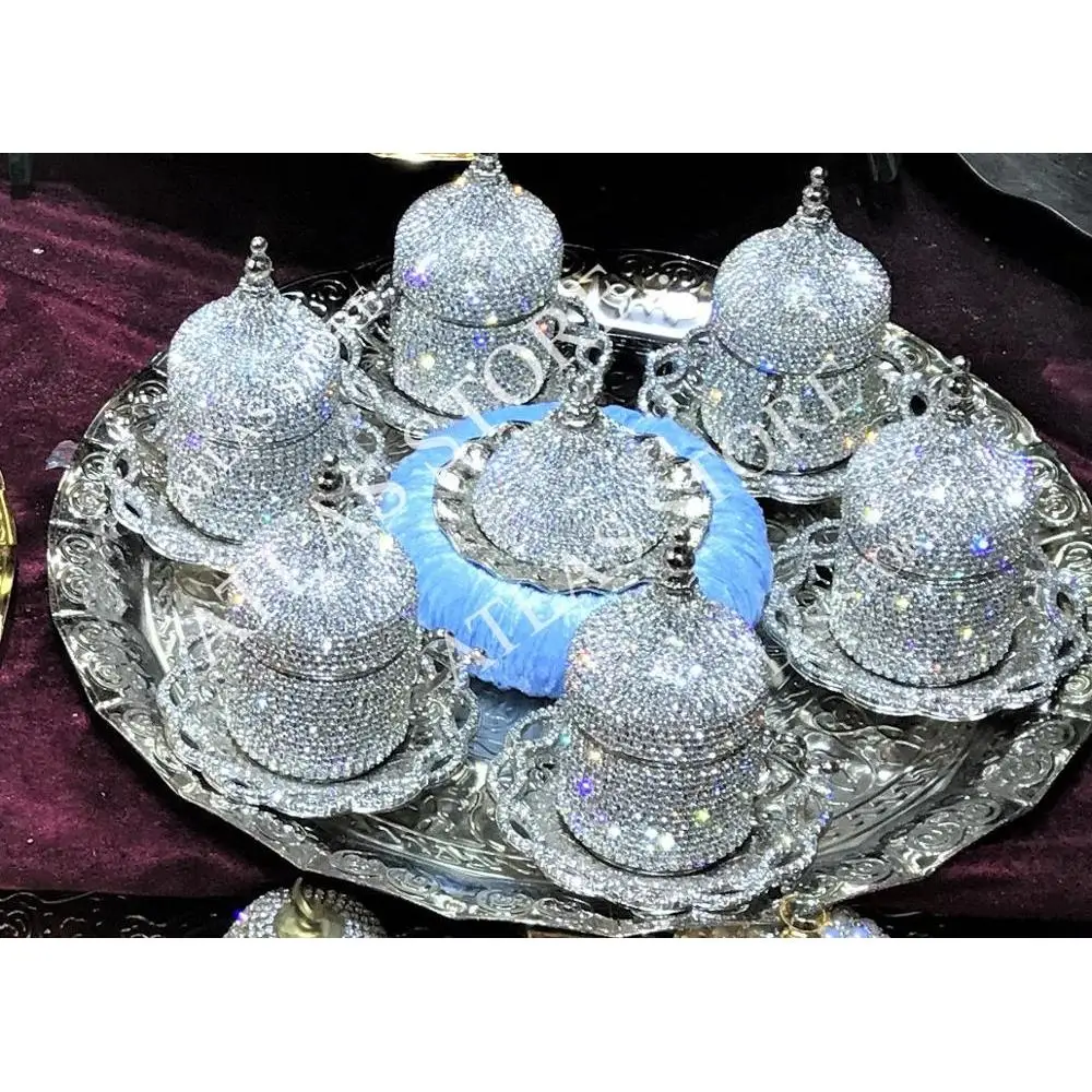Кофейный набор на 6 персон кристаллы фарфор серебристого цвета с