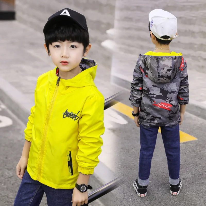 

2019 Autumn Childrenswear Boy Jacket Children Double-sided Wear Hooded Trench Coat Casual Coat