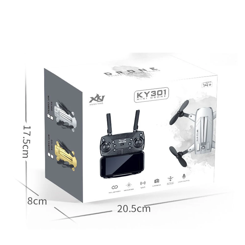 Mini Drone KY301 Wifi Real-Time Aerial Photography Gold/Silver Aircraft Child Toy Birthday Gift Plane USB Charge Pocket Drone