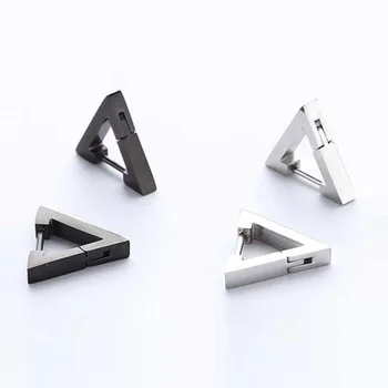 1PC Fashion Simple Geometric Triangle Unisex Punk Rock Stainless Steel Men Women Ear Stud Earring Pierced Push-Back Stud Earring 1