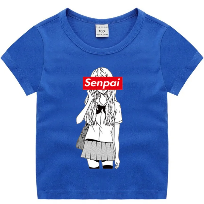 T74A-blue Хлопковая футболка для маленьких мальчиков и девочек с аниме «Senpai» летняя детская Рождественская рубашка детская футболка для малышей с героями мультфильмов Роскошный топ - Цвет: T74A-blue