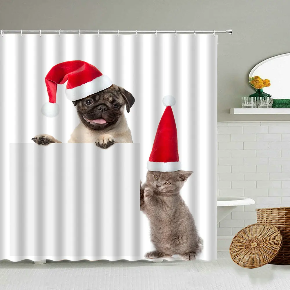 Merry Christmas Tree Waterproof Shower Curtain Bathroom Curtian With