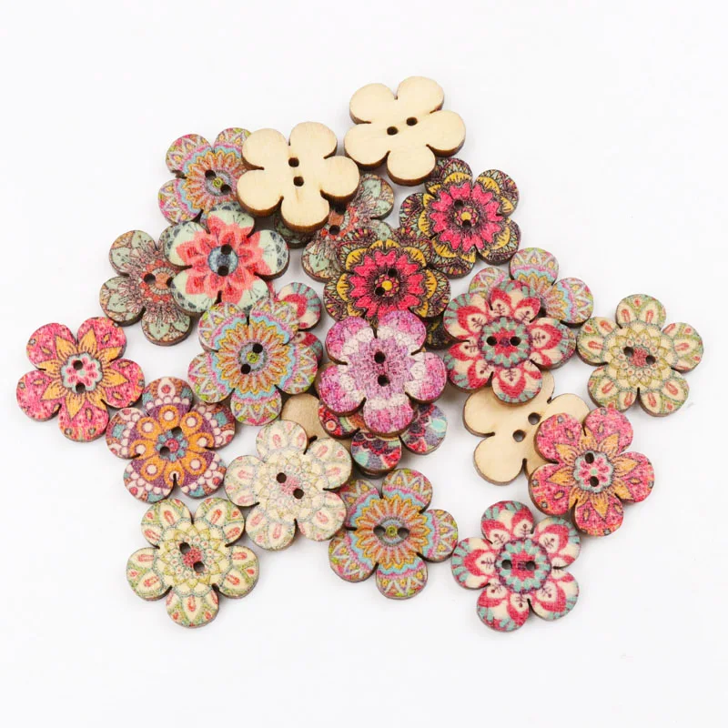 Description Picture 6 of itemNatural Wooden Flower Stripe Shape Buttons Sewing Scrapbooking Handmade Costume Accessories Home Decoration DIY 20pcs 20-25mm