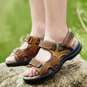 

The Man Sandals Open Toe Footwear Man Hollow Out Comfortable Beach Shoes 2020 New Summer Genuine Leather Casual Beach 39-45