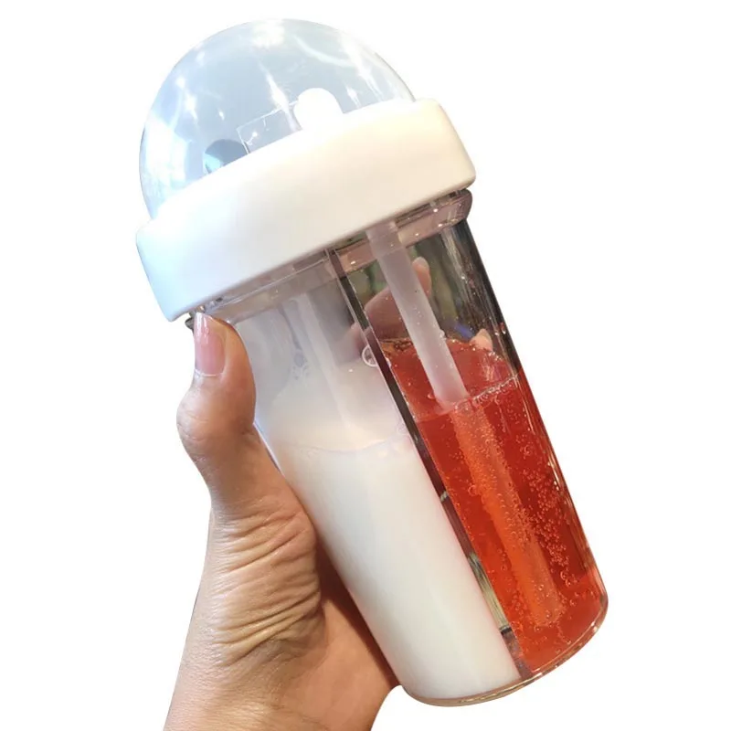Горячая креативная пластиковая бутылка для воды с двойным отверстием, портативная дорожная бутылка для воды двойного назначения, герметичная соломенная чашка