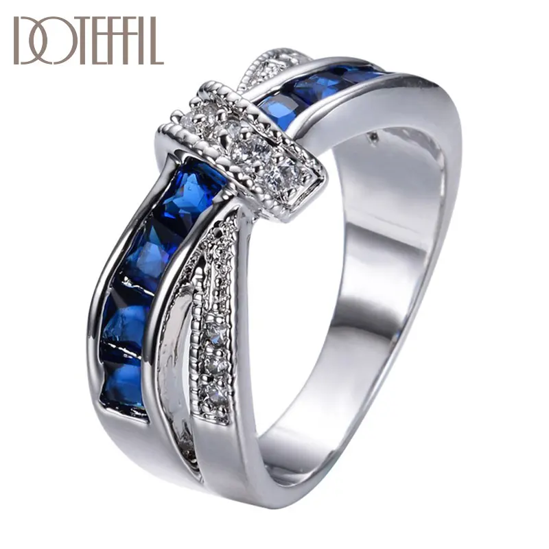 

DOTEFFIL 925 Sterling Silver AAA Zircon Blue/Red/Purple Six Colors Crystal Ring For Women Fashion Wedding Party Charm Jewelry