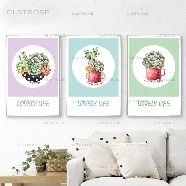 

Cartoon Flower Cactus Canvas Painting Poster Nordic Succulent Plant Picture Art Print Kid Living Room Decor Home Decor Poster