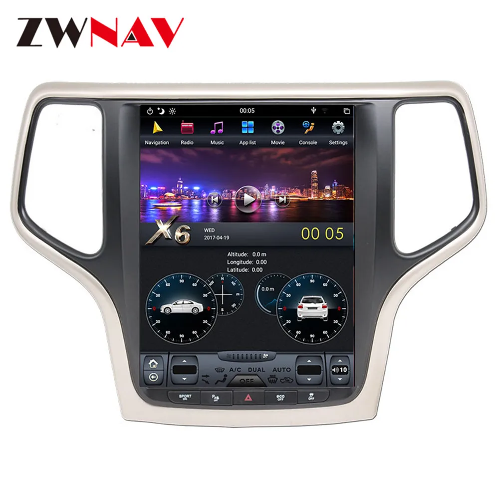 Cheap Android 8.1 4GB ROM Tesla style Car GPS Navigation For JEEP Grand Cherokee 2014-2018 gold and black head unit multimedia player 2