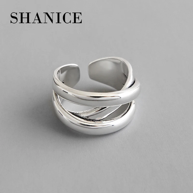 

SHANICE 925 Sterling Silver Open Ring Women Lady Punk INS Retro irregular multilayer cross girl finger adjustable Anillos