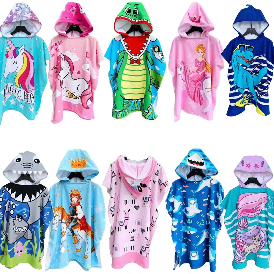 Children's Bathrobe Girl Boy Poncho Beach Child Baby Bath Towel Hood Kids Surf Poncho Microfiber Unicorn Terry Robe child bathrobe kids robe