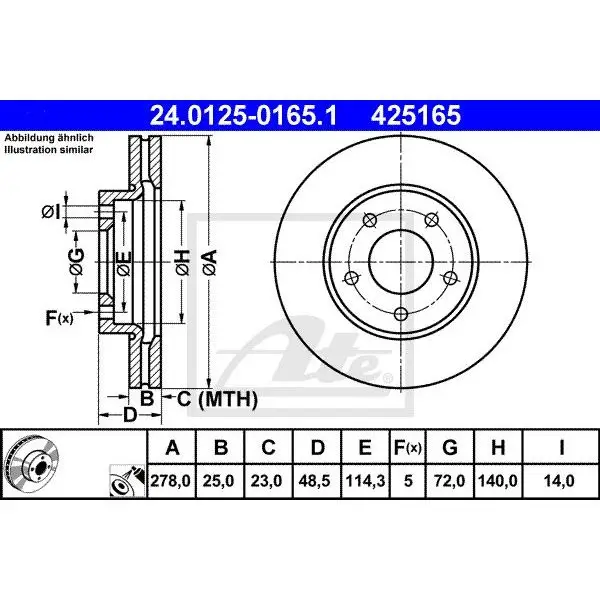 Диск тормозной передний Mazda 3/5 1.4/1.6/TD/2.0CD 03 ATE 24.012