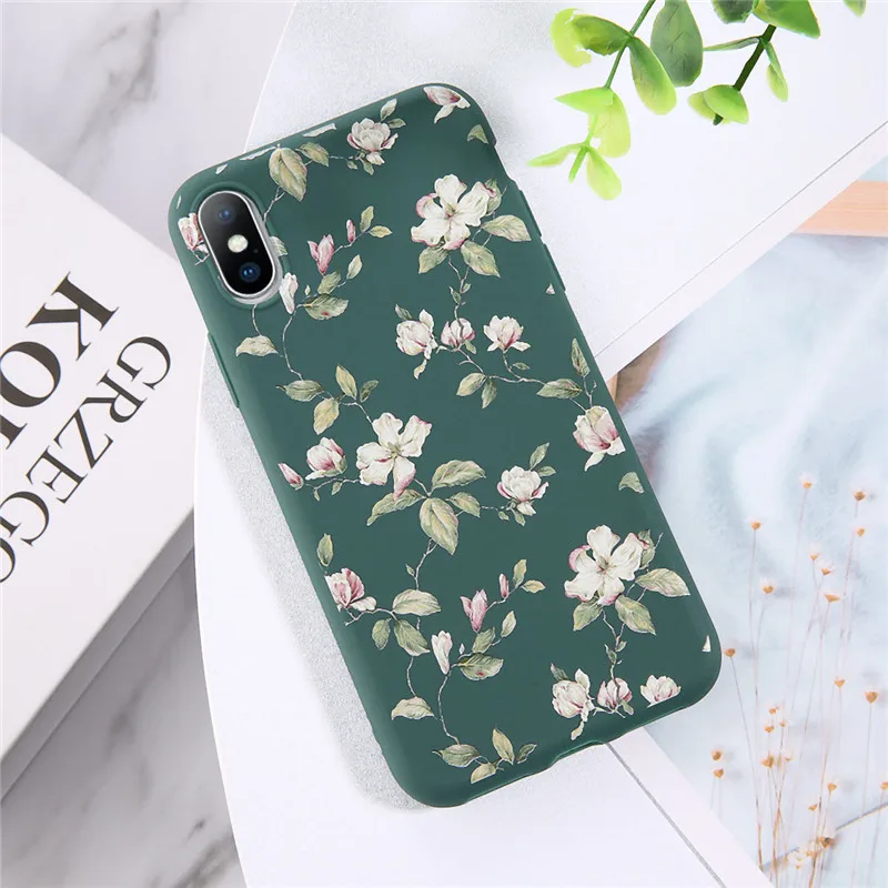 Чехол USLION для iPhone 7, 8, 6, 6S Plus, карамельный цвет, лист, цветок, чехол для телефона, для iPhone XR, Xs, Max, X, Цветочный, ТПУ, мягкий силиконовый чехол - Цвет: AC7626 Deep Green