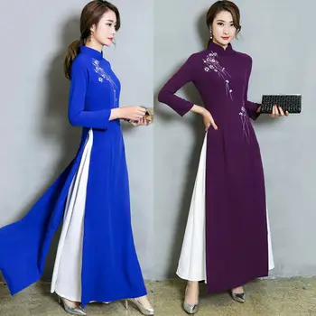 

2019 Formal Retro Women's Long Sleeve Cheongsam Party Gown Maxi Dress O