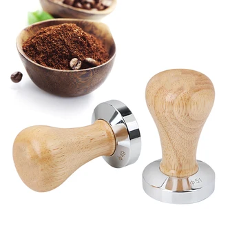 

51MM/58MM Wood Handle Coffee Powder Hammer Stainless Steel Coffee Tamper Flat Espresso Tamper Coffeeware Coffee Accessories