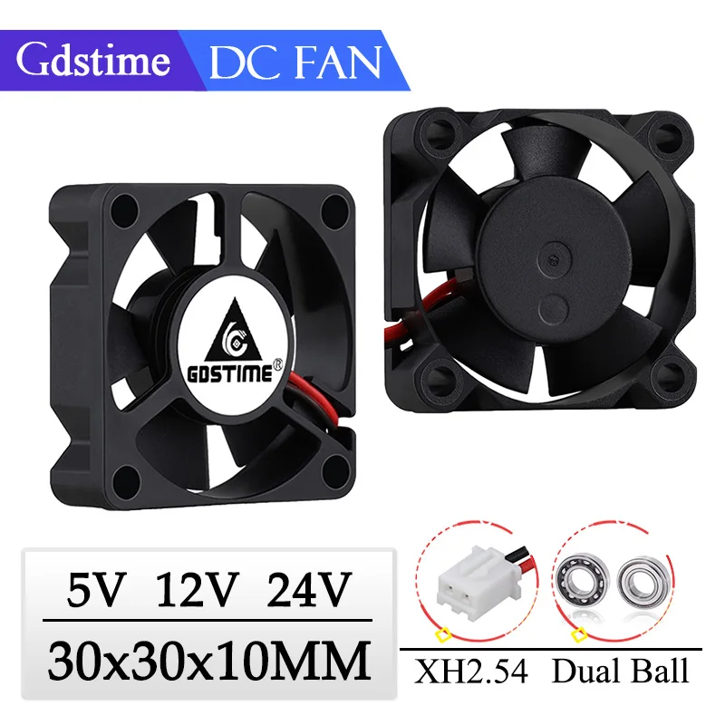 Gdstime-ventilador de Refrigeração com Dois Rolamentos de Esferas dc 5v 12v 24v 3cm 30x30x10 mm 30×10 mm 3010 Mini Impressora 3d sem Escova Pcs