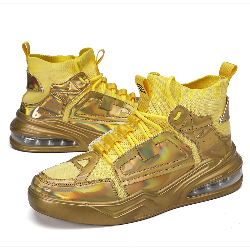 

Men's Shoes Autumn 2019 New Colorful Basketball High Tide Shoes Sports Shoes Golden sock Shoes sneakers luminous hip hop man