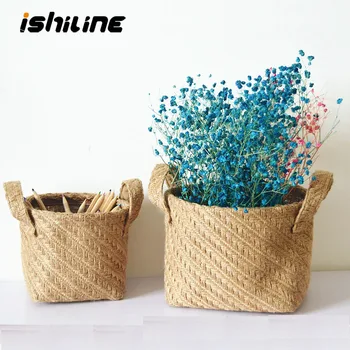 

Braided Jute Cloth Flowerpot Storage Basket Cotton Linen Blended Desktop Storage Box Kids Toys Sundries Organizer Laundry Basket