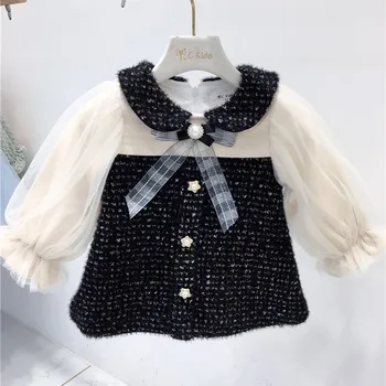 

Autumn and winter girls' dress with lapel cute and comfortable long-sleeved dress
