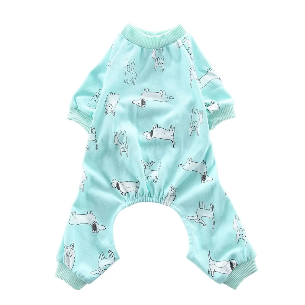 

Small Dog Puppy Girl Sleeping Overalls Cotton Pet Pajamas Outfits Soft Clothes With Legs Jumpsuit Fruits Printed Doggie Green