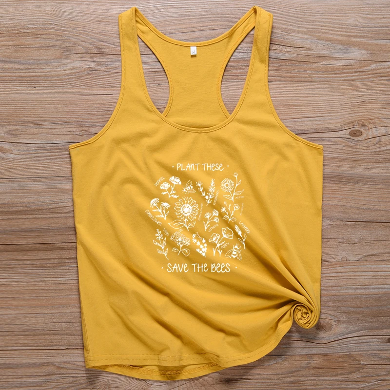 Растение этих сохранить пчелы женские веганские слоган безрукавки дикий цветок растительный Графический футболки винтажные повседневные футболки без рукавов
