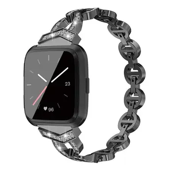 

For Fitbit Versa Lite Band Stainless Steel Women Vo Diamond 8-Shaped Rhinestone Bracelet for Fitness Watch smart accessory