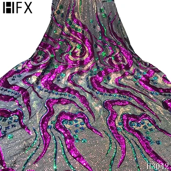 

African Sequence Lace Fabric High Quality Sequin Fabric French Tulle Lace Fabric Nigerian Sequence Evening Dresses Lace F3042