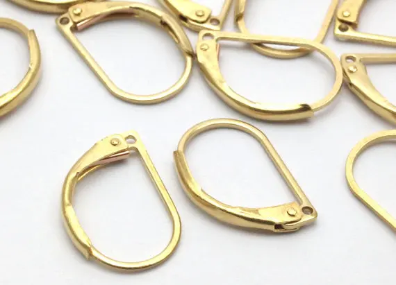 

50 Raw Brass Plain Leverback Earring Findings (15x10 mm) BS-1363