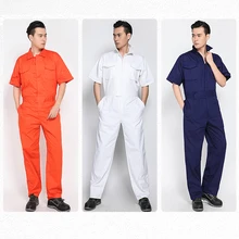 Для мужчин 3-Цвет сиамские спецодежды летние Изделие из хлопка с короткими рукавами подвергая механической обработке Инструменты для ремонта автомобилей с эластичной резинкой на талии, рабочая одежда размера плюс комбинезон