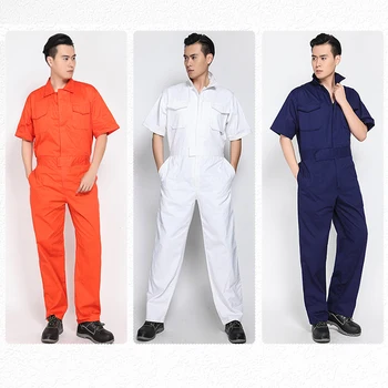 

New Men 3-Color Siamese Workwear Summer Short Sleeve Cotton Machining Car Repair Elastic Waist Work Uniform Plus Size overalls