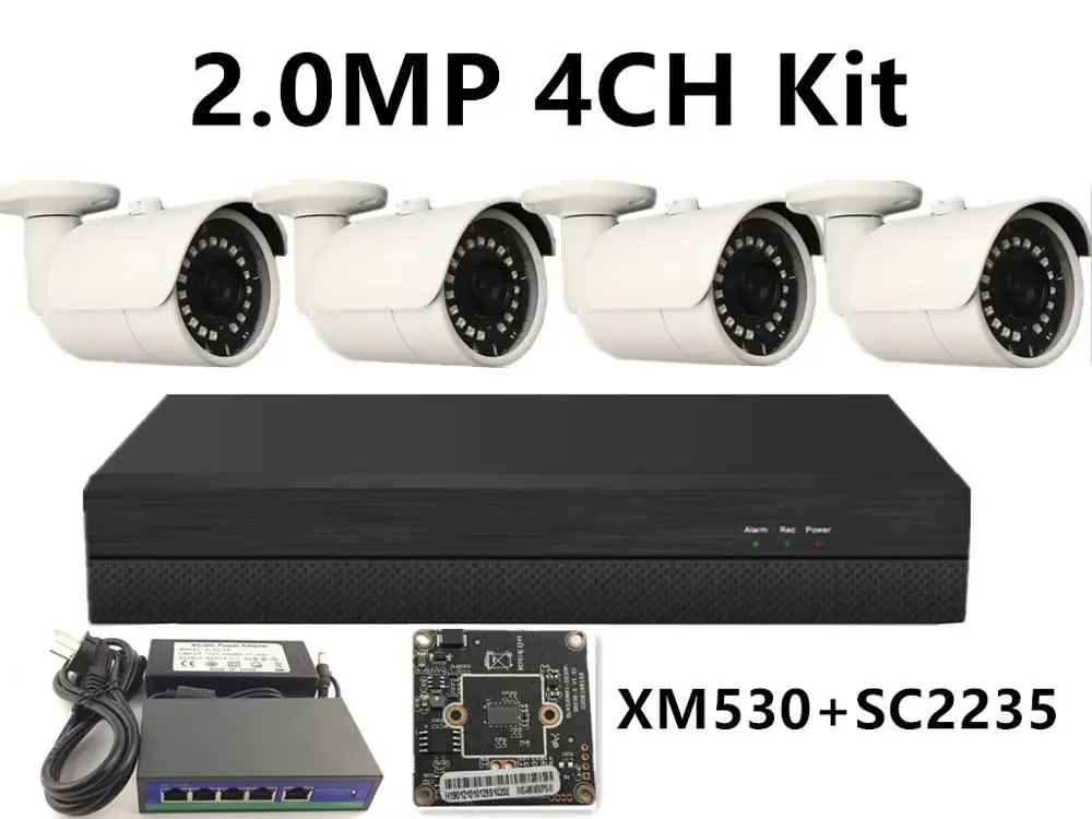 4CH IP Surveillance Kit IP Metal Bullet Camera IRC IP66 5.0MP 4.0MP 3.0MP 2.0MP 8*5MP NVR 48V PoE Switch ONVIF P2P Cloud - Цвет: 2.0MP XM530 SC2235