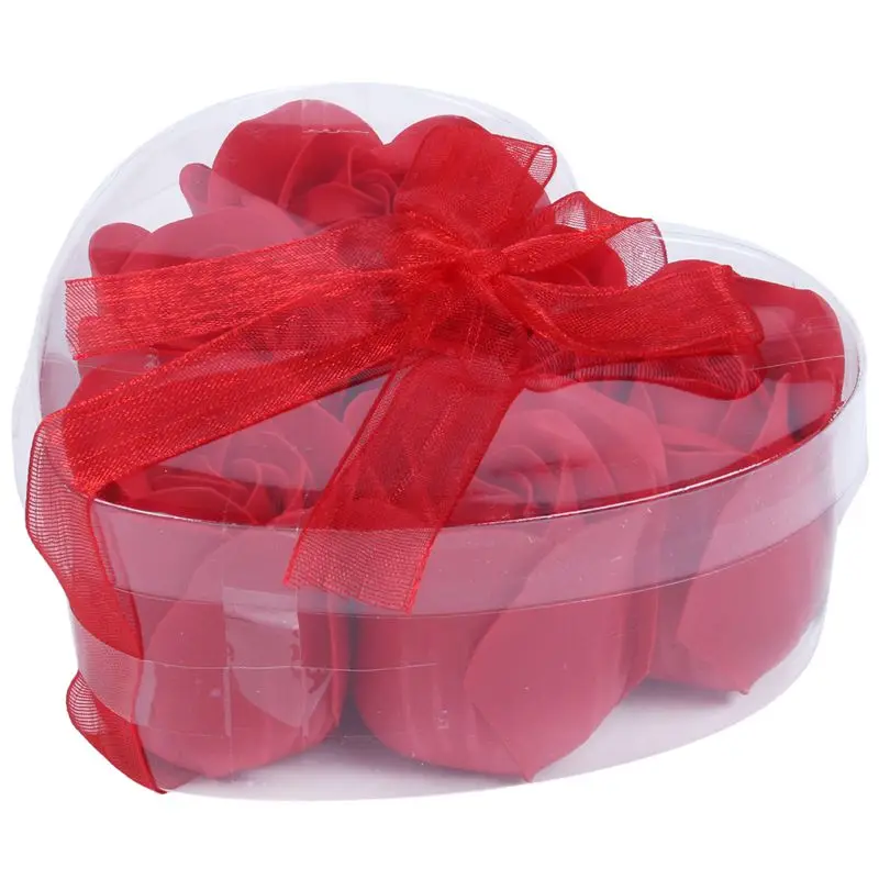 6 шт красное ароматизированное банное мыло в виде лепестков роз в коробке в форме сердца