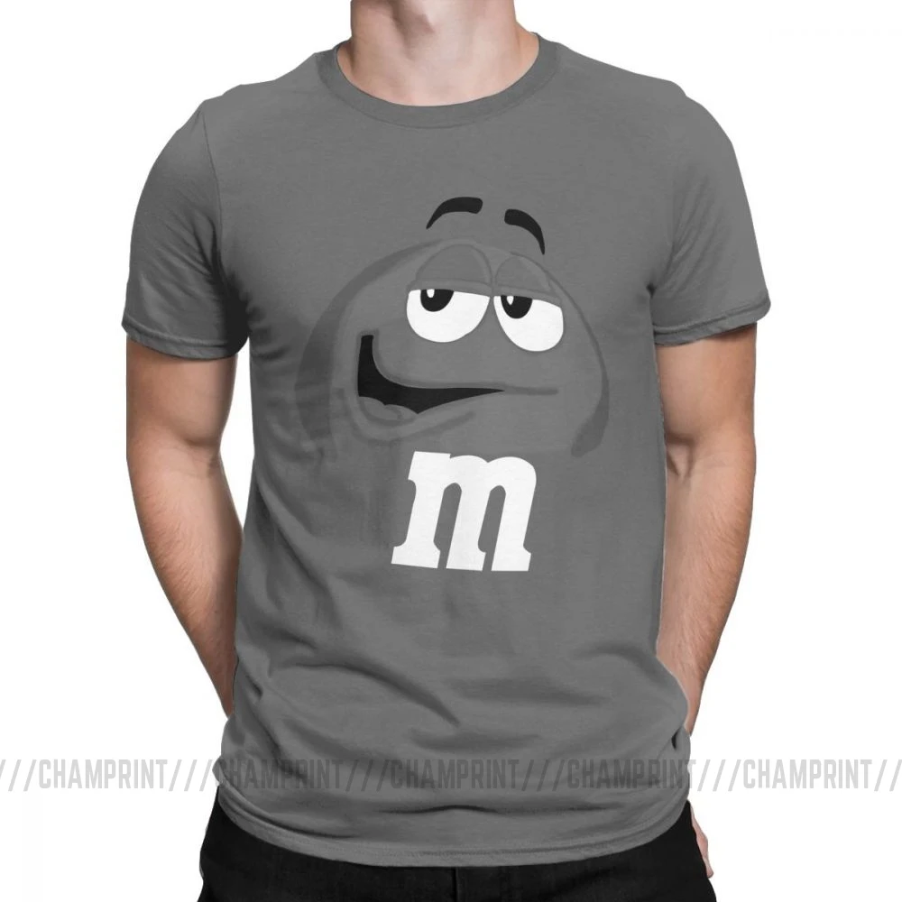M&M's Chocolate Candy Character Face Tees Short New Fashion T Shirt Men's Pure Cotton Amazing T-Shirt Sleeve Tops Plus Size - Color: Dark grey