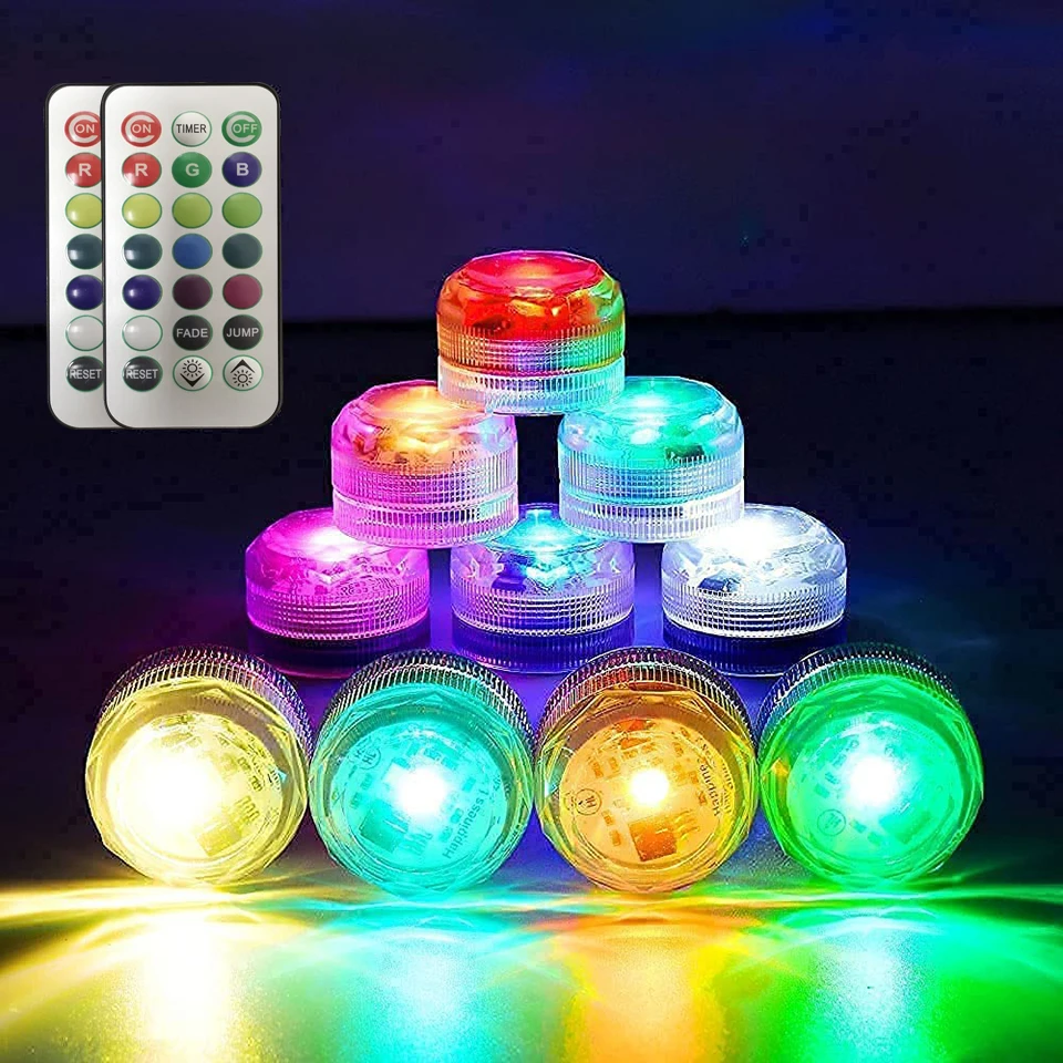 12Pcs Submersible Led Lights Underwater Tealight Candles Flameless Battery Powered Vase Pool Pond Lantern Wedding Decor Lighting boatpluglight