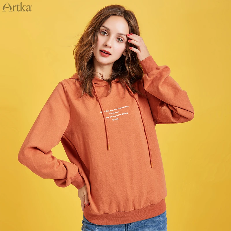 ARTKA 2019 Autumn New Women Sweatshirt Letter Embroidery Sweatshirts Multicolor Loose Casual Hooded