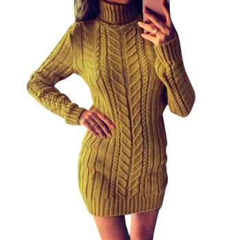 

A Fashion Women Turtleneck Long Sleeve Sweater Dresses 2019 New Autumn Winter Loose Tunic Casual Solid Knitted Sweaters Dress