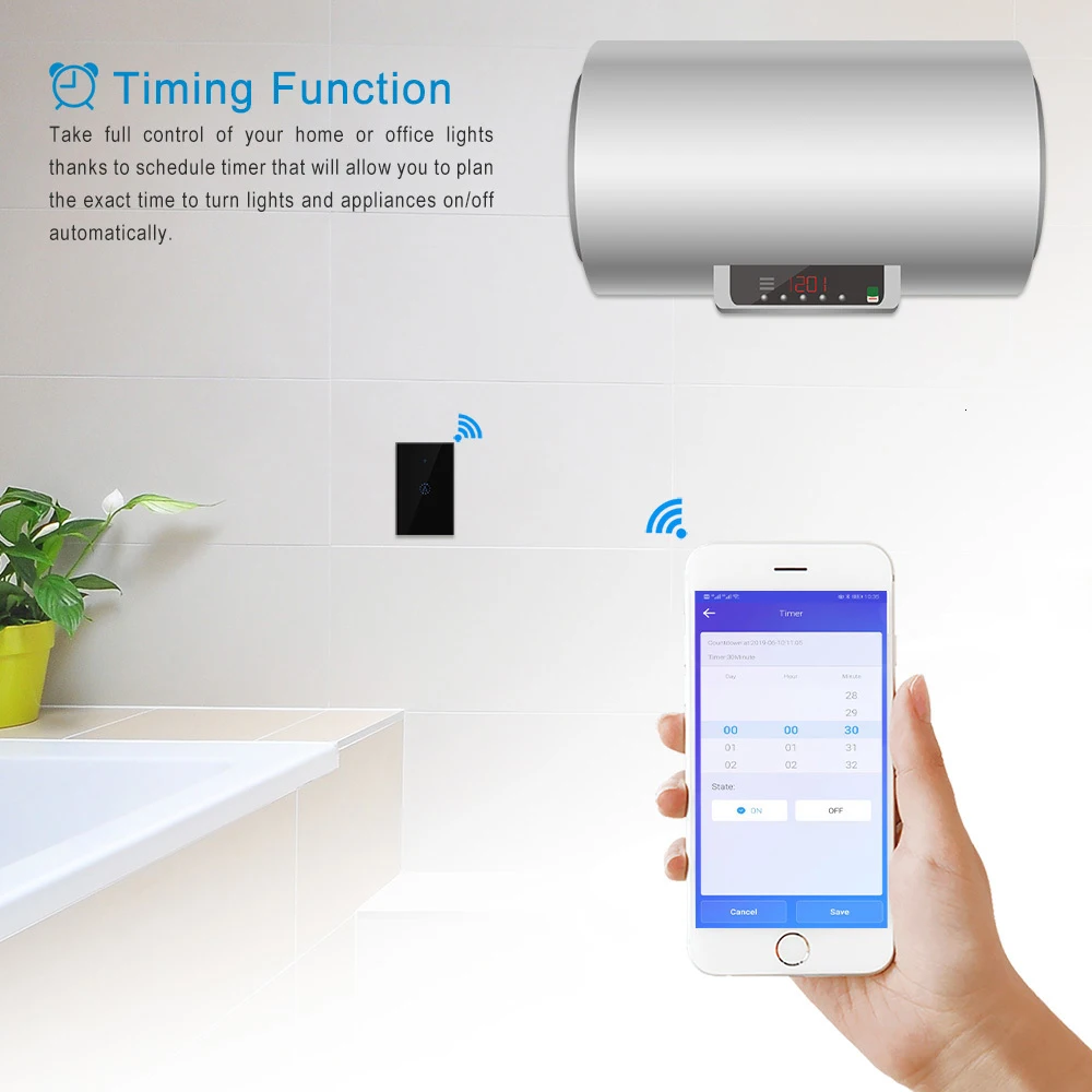 

90V-250V 20A High Power Wifi Water Heater Switch Smart Home Gadgets Wireless Relay Receiver APP Control with Touch Remote