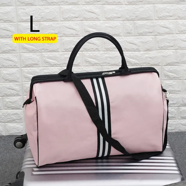 Women Overnight Weekend Fitness Bag Ladies Stripe Yaga Big Travel Bag Light Men Foldable Outdoor Bags Korean 2021 XA37WB Pink L strap